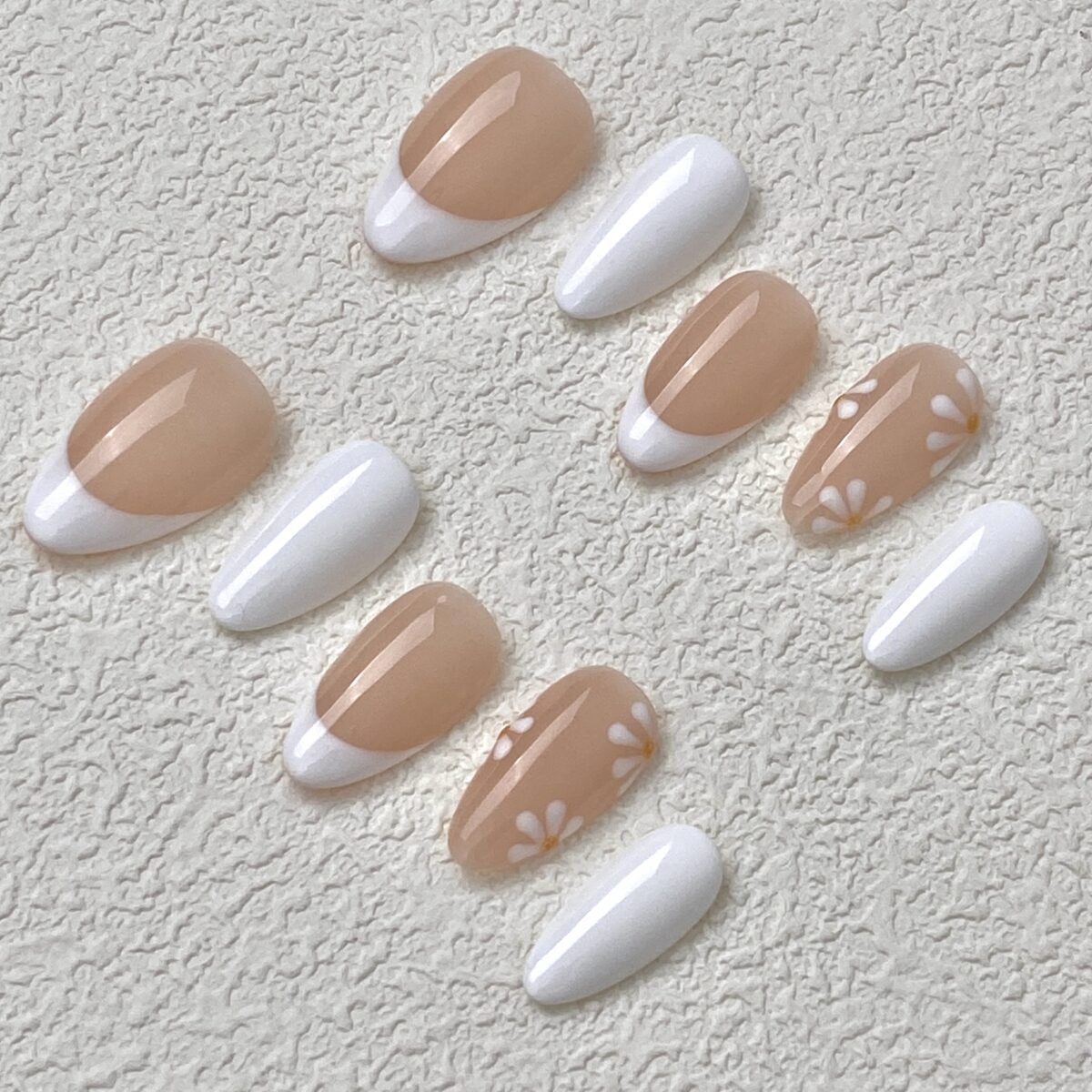 Handmade Press on Nails White Spring Short Almond ManiTips