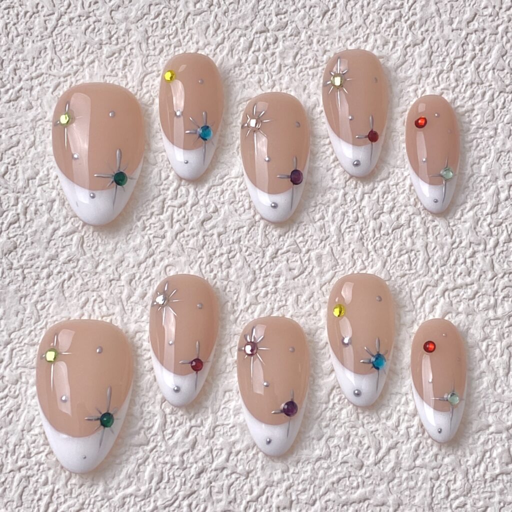 Handmade Press on Nails White Stars ManiTips