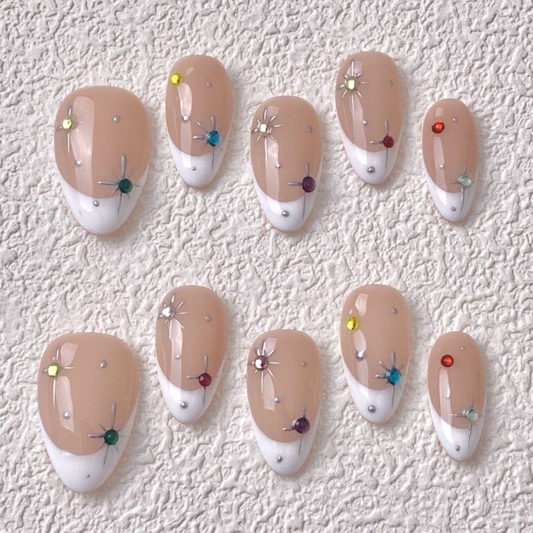 Handmade Press on Nails White Stars ManiTips