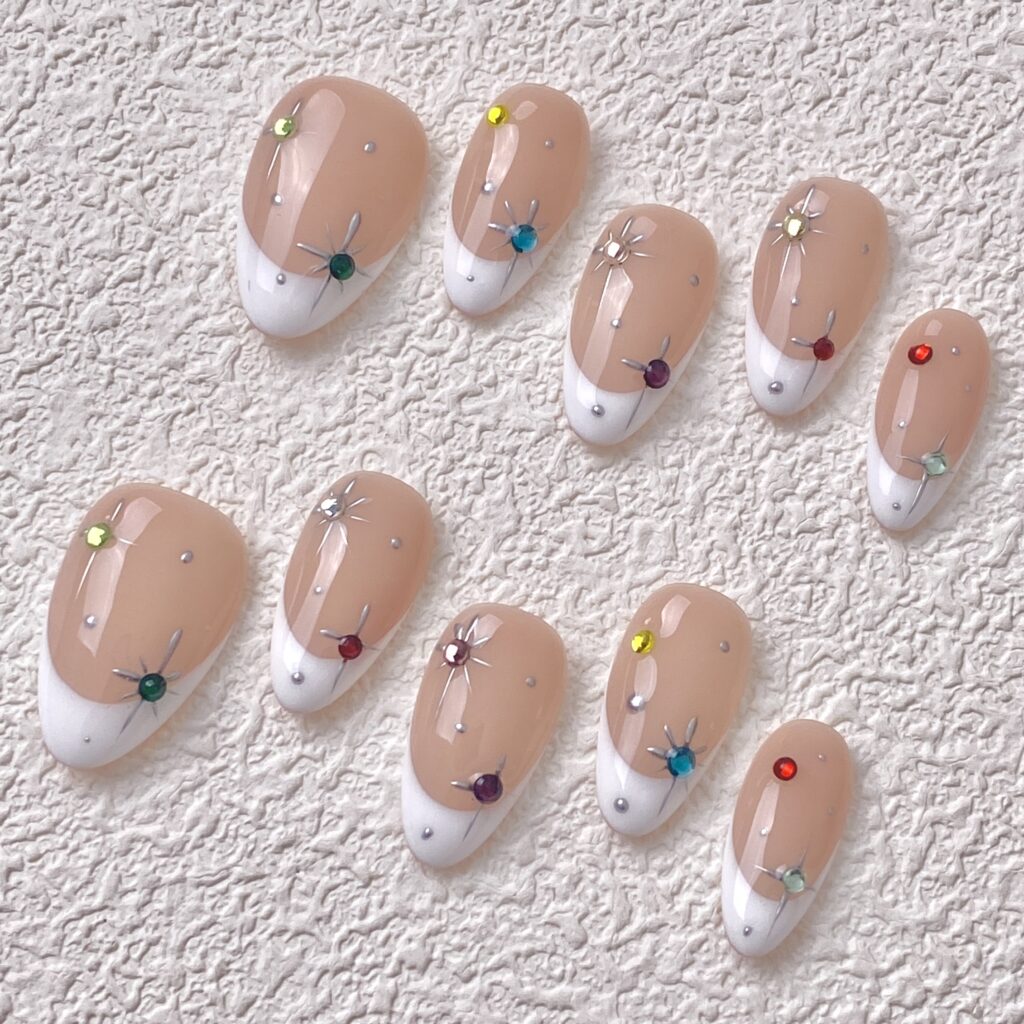 Handmade Press on Nails White Stars Short Almond ManiTips