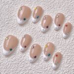 Handmade Press on Nails White Stars Short Almond ManiTips