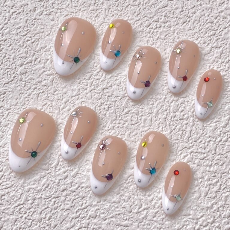 Handmade Press on Nails White Stars Short Almond ManiTips