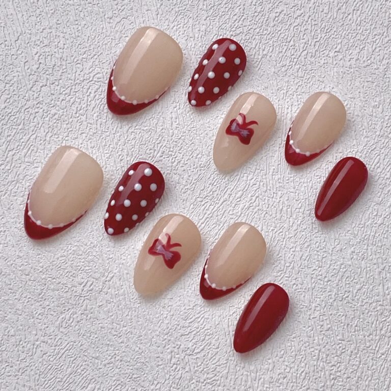 Handmade Press on Nails Miss Dots Short Almond Best Press on Nails Natural Fake Nails from MANITIPS