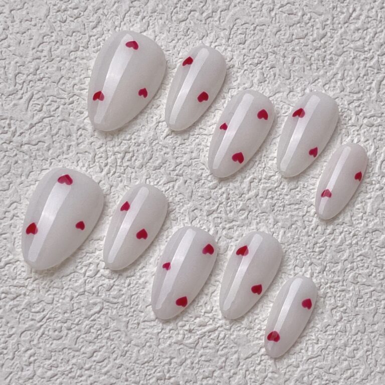 Handmade Press on Nails Pure Heart Short Almond Best Press on Nails Natural Fake Nails from MANITIPS