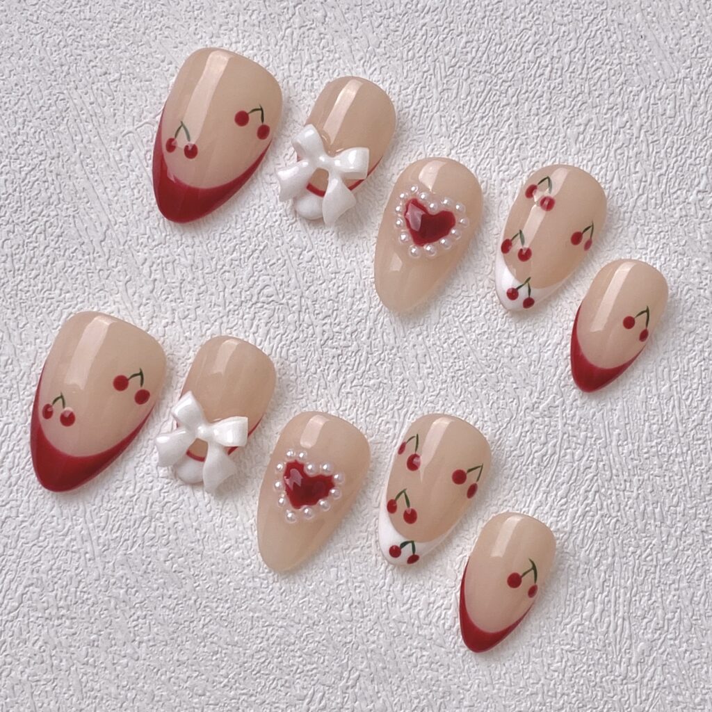 Handmade Press on Nails Sweet Heart Short Almond Best Press on Nails Natural Fake Nails from MANITIPS