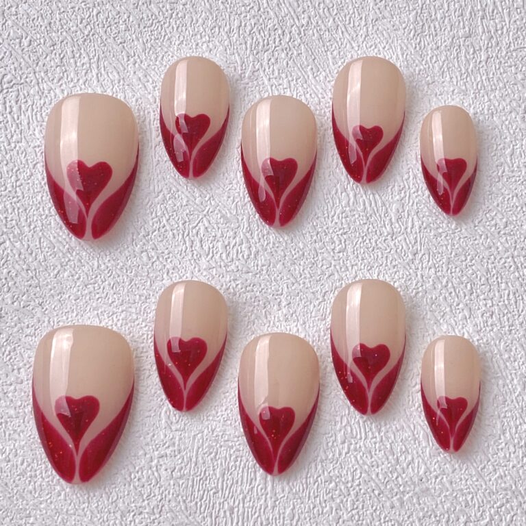 Handmade Press on Nails Velvet Heart Best Press on Nails Natural Fake Nails from MANITIPS
