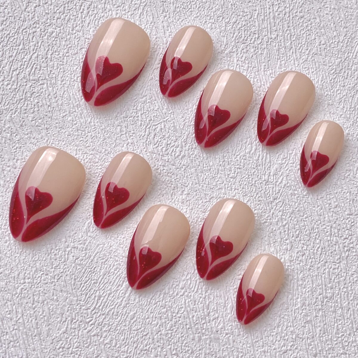 Handmade Press on Nails Velvet Heart Short Almond Best Press on Nails Natural Fake Nails from MANITIPS