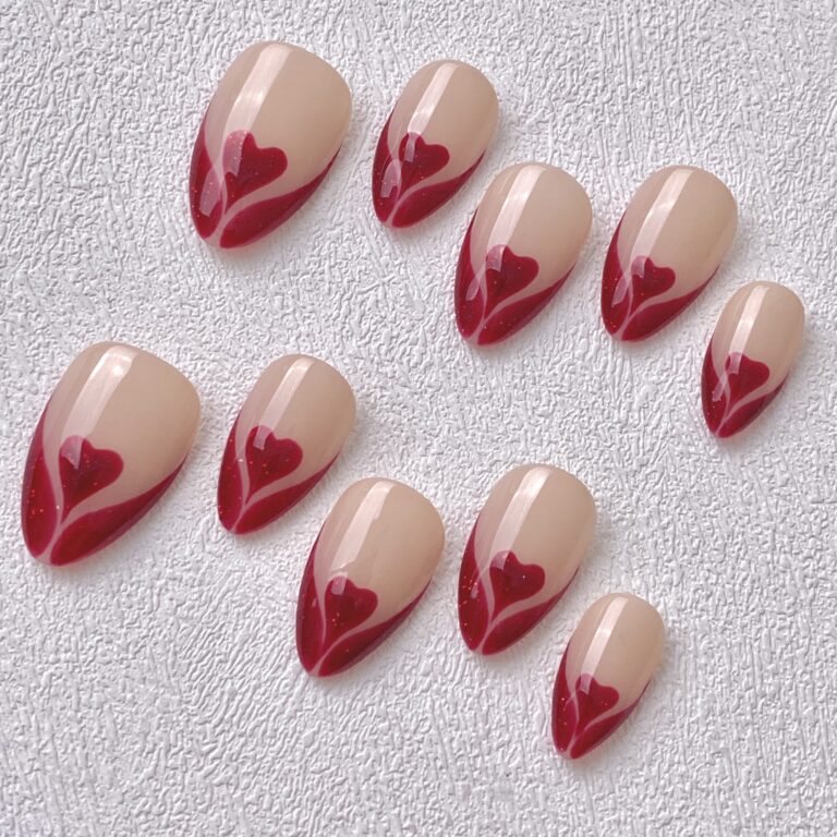 Handmade Press on Nails Velvet Heart Short Almond Best Press on Nails Natural Fake Nails from MANITIPS