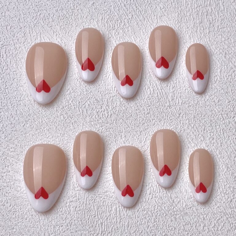 Handmade Press on Nails White Heart Best Press on Nails Natural Fake Nails from MANITIPS