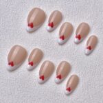 Handmade Press on Nails White Heart Short Almond Best Press on Nails Natural Fake Nails from MANITIPS