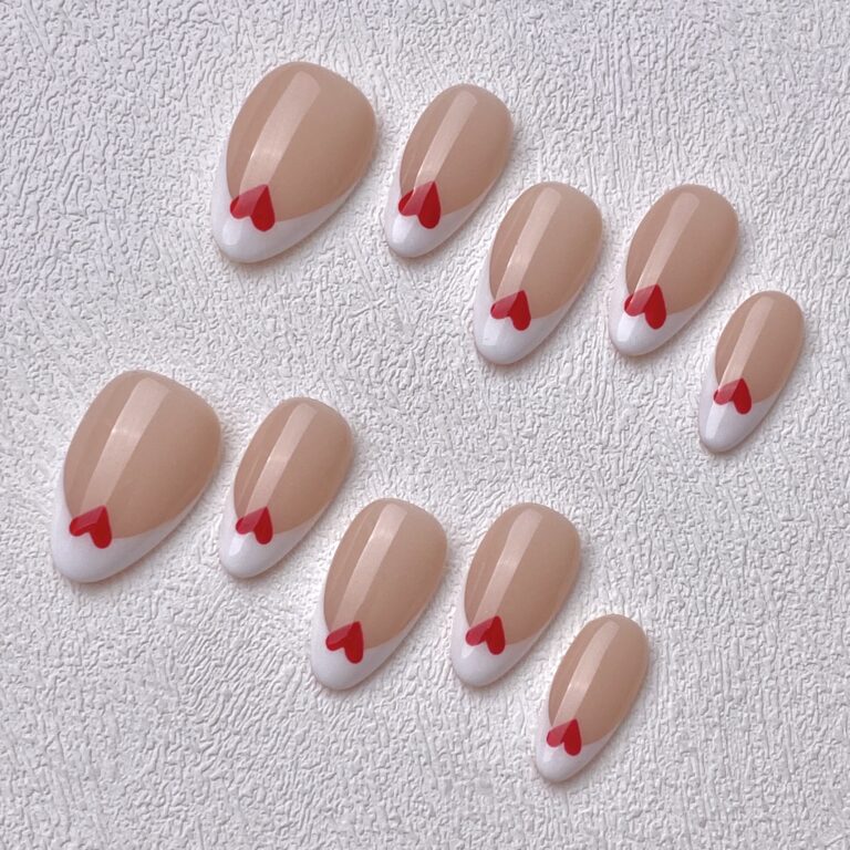Handmade Press on Nails White Heart Short Almond Best Press on Nails Natural Fake Nails from MANITIPS